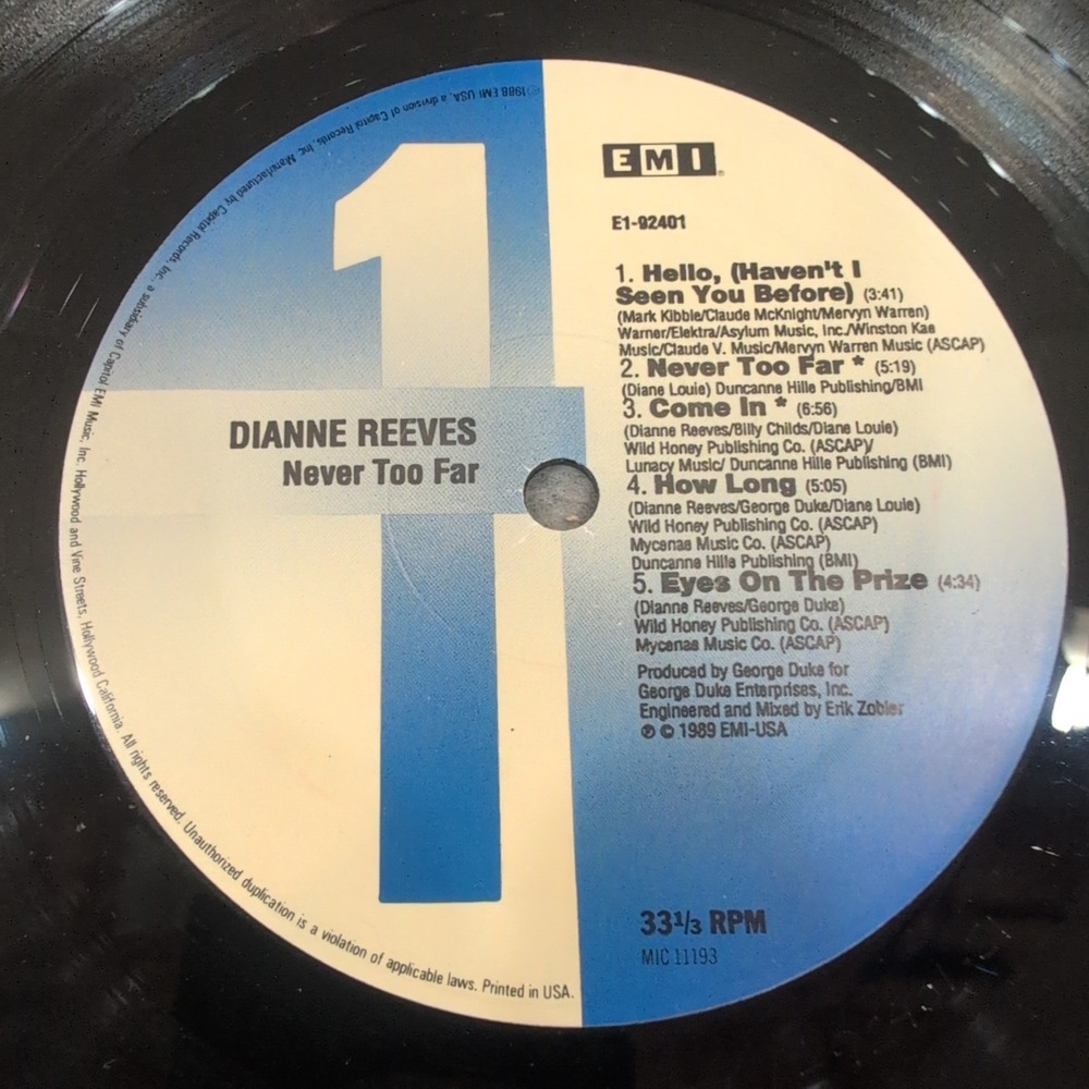 Dianne Reeves Never Too Far Vinyl LP 1989 EMI-USA E1-92401 Jazz R&B George Duke - Picture 6 of 8